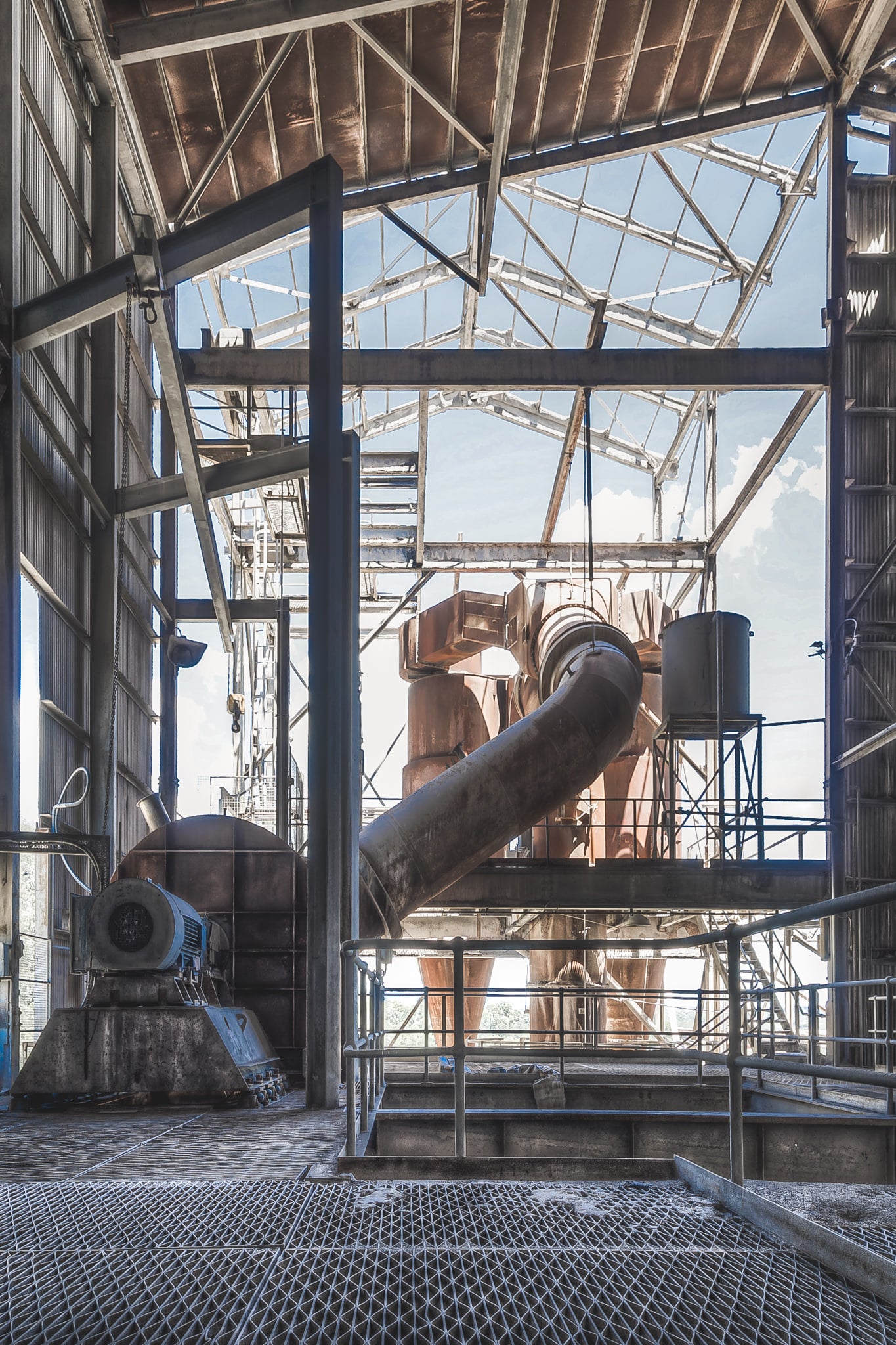 Fan Casing And Ductwork at Kandos Cement Works, this is the fan casing and ductwork at the top level of the preheater.