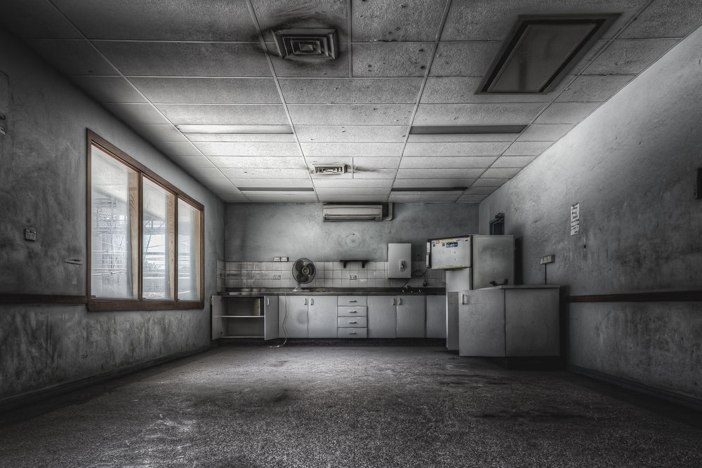 Meal Room at Kandos Cement Works, a kitchenette lines the far wall.