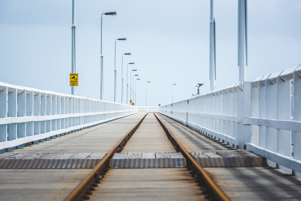 Busselton Jetty at Landscapes, the narrow-gauge rail runs the length of the deck.