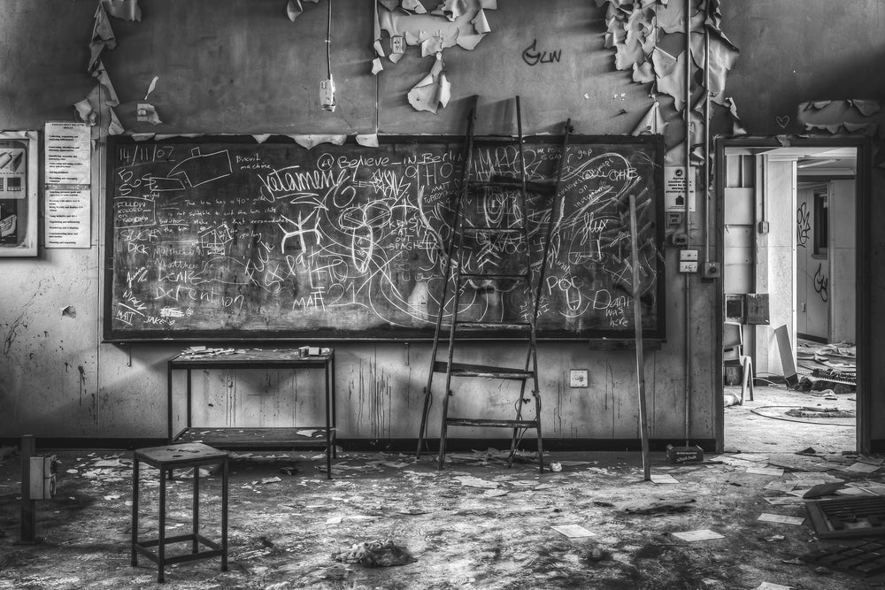Blackboard at Macquarie Boys Technology High, one of the industrial arts classrooms.