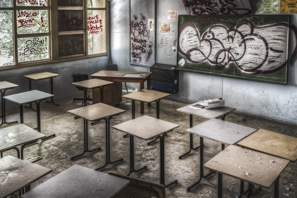Classroom at Macquarie Boys Technology High, you almost get the feeling it wasn't left that long ago.