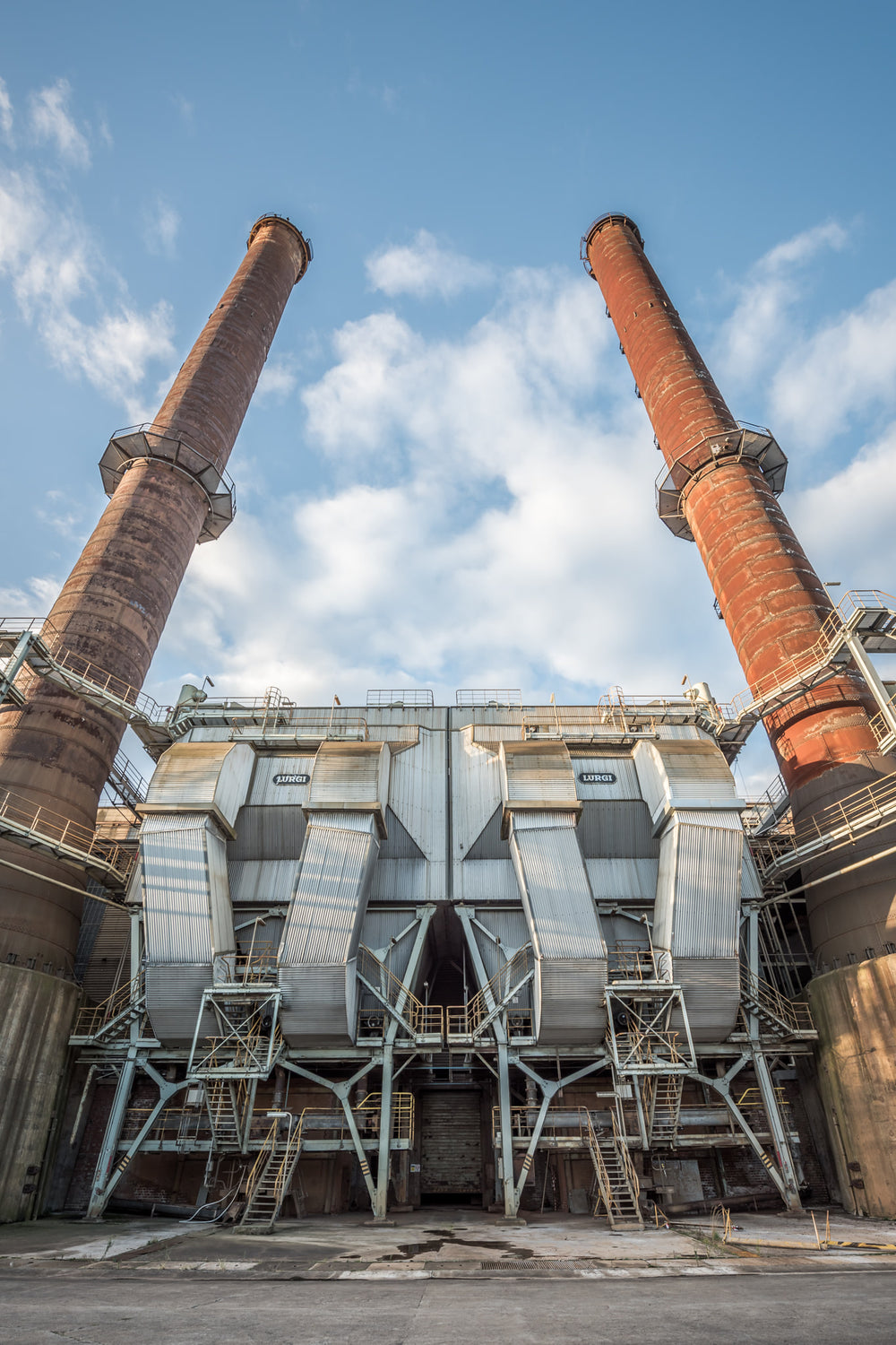 Chimneys and Precipitator at Morwell Power Station, the Lurgi precipitators pulled ash out of the flue gas before it went.