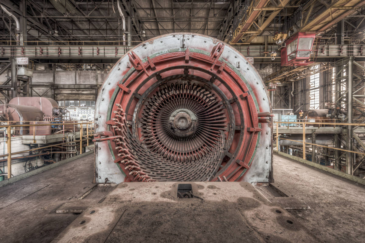 Generator at Morwell Power Station, the blade rings inside have the kind of precision that heavy industry does better than.
