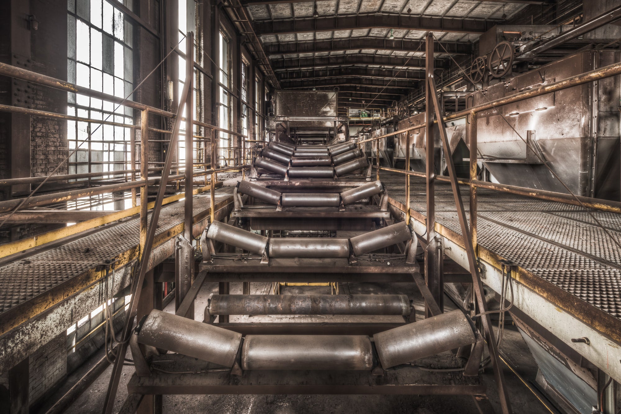Hammer Mill Conveyor at Morwell Power Station, the idler rollers are still in place, frozen at whatever angle they were.