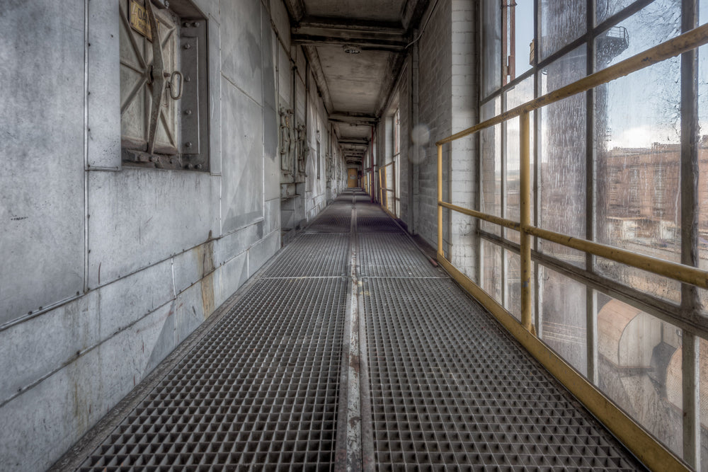 Number 10 Briquette Factory at Morwell Power Station, the high-level corridor in Number 10 Briquette Factory ran.