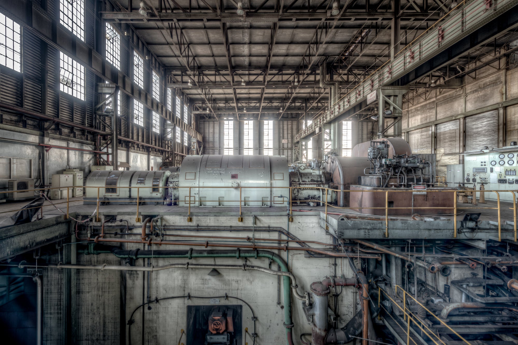 Turbine and Condenser at Morwell Power Station, the condensers below the turbines returned exhaust steam back to feedwater.