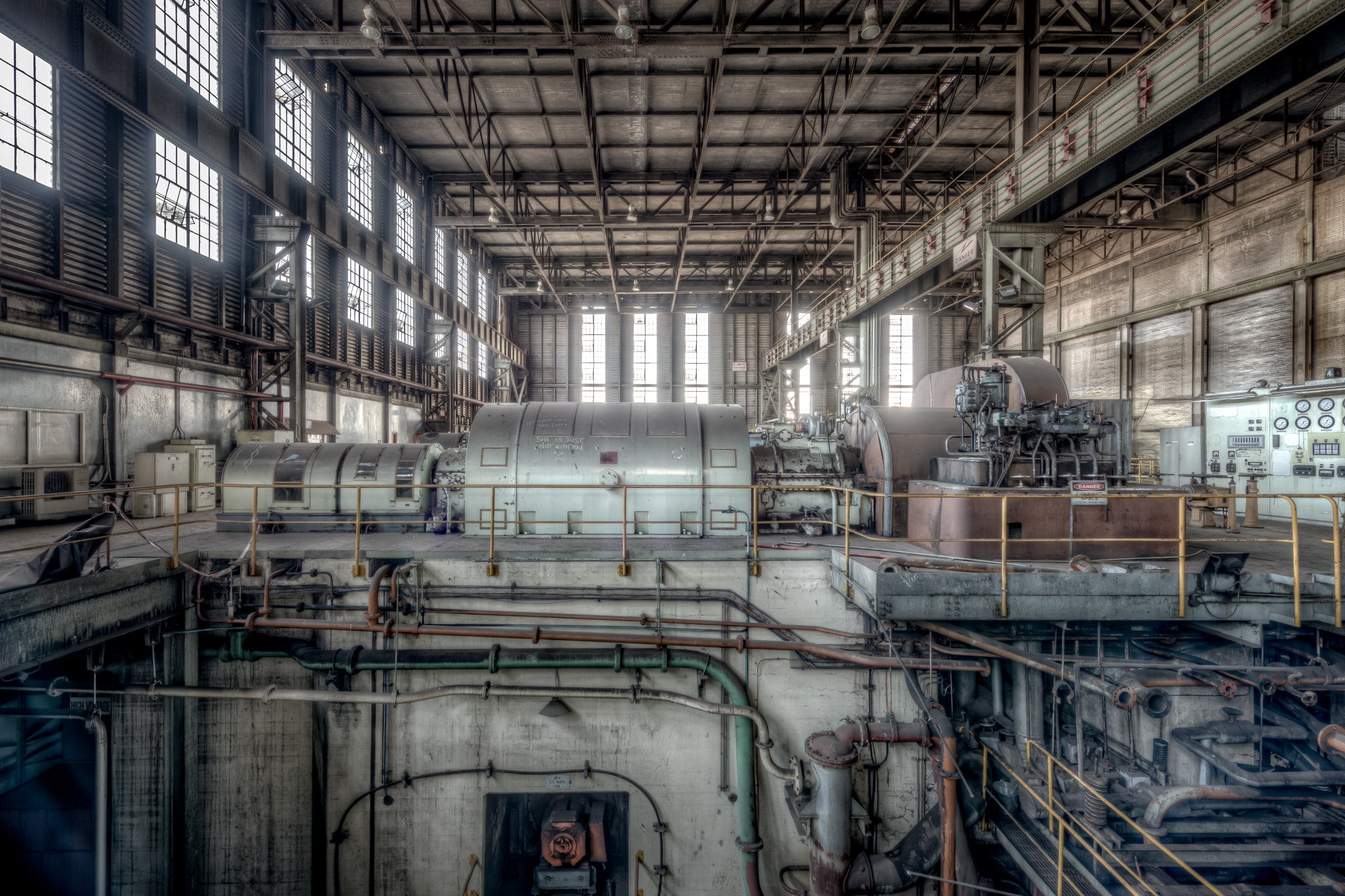 Turbine and Condenser at Morwell Power Station, the condensers below the turbines returned exhaust steam back to feedwater.