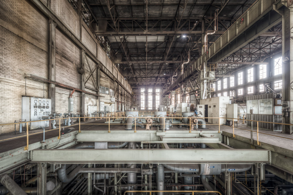 Turbine Floor 2 at Morwell Power Station, the turbine hall stretches deep into the building.