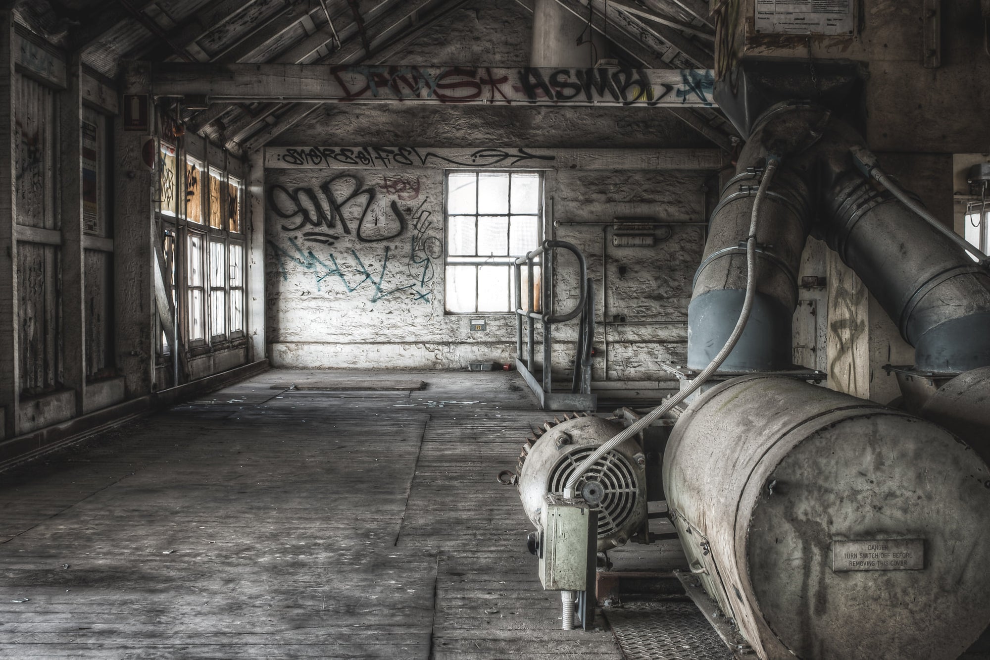 Blower at Mungo Scott Flour Mill, used either as part of processing the grain into flour or dust control.