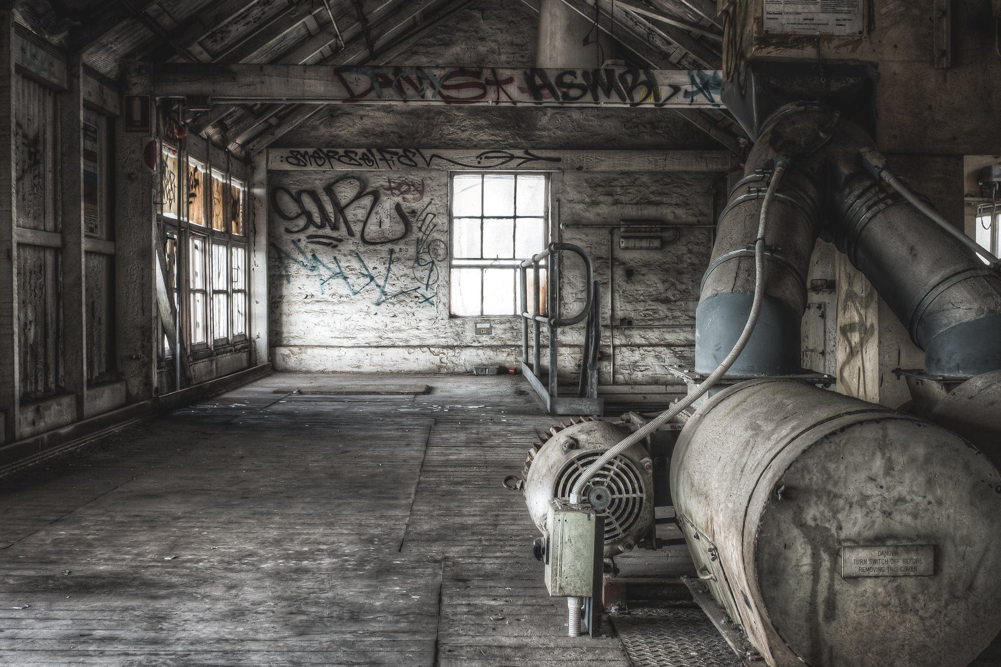 Blower at Mungo Scott Flour Mill, used either as part of processing the grain into flour or dust control.