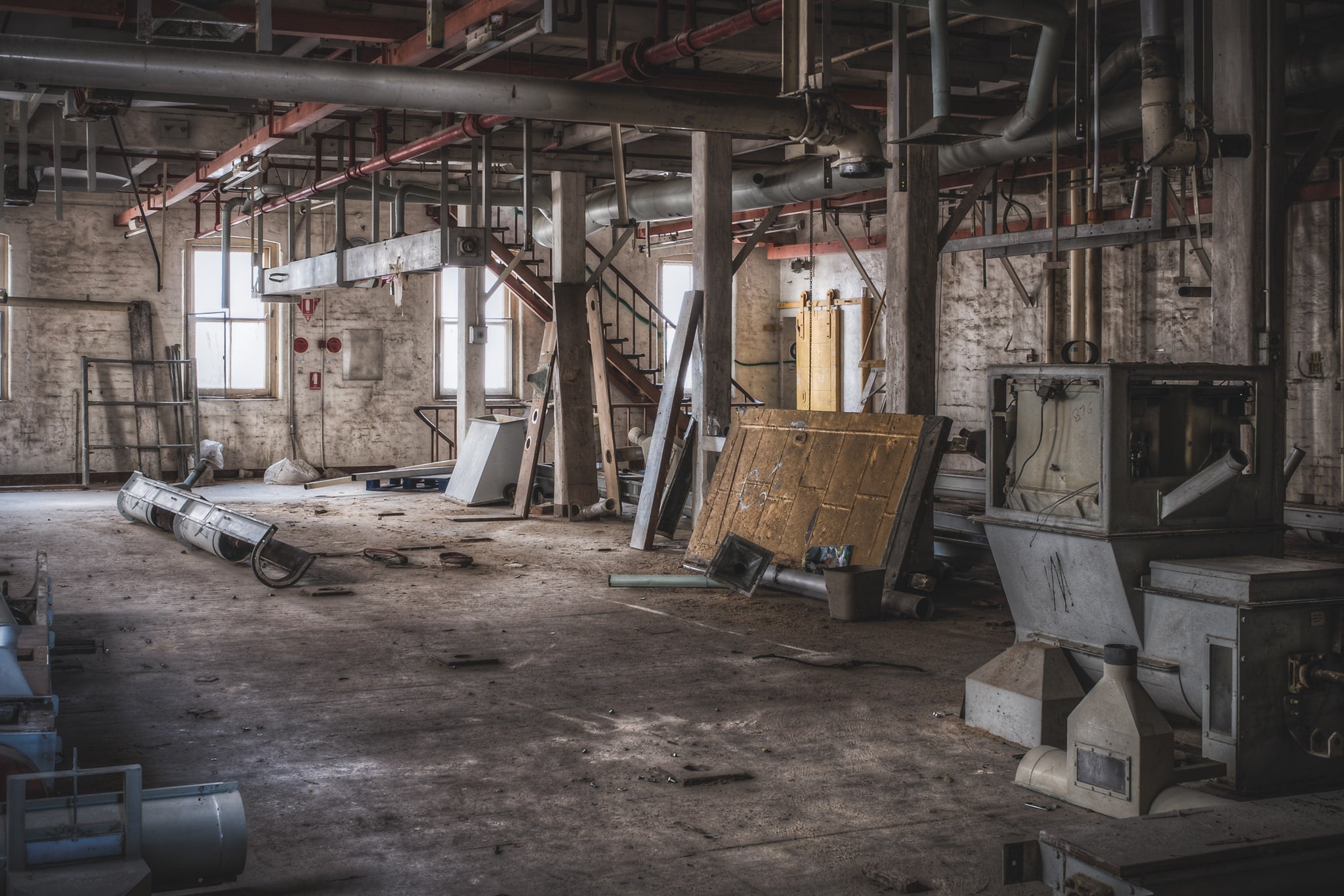 Mill Floor One at Mungo Scott Flour Mill, one of the mill floors once used as part of the flour making process, undergoing.
