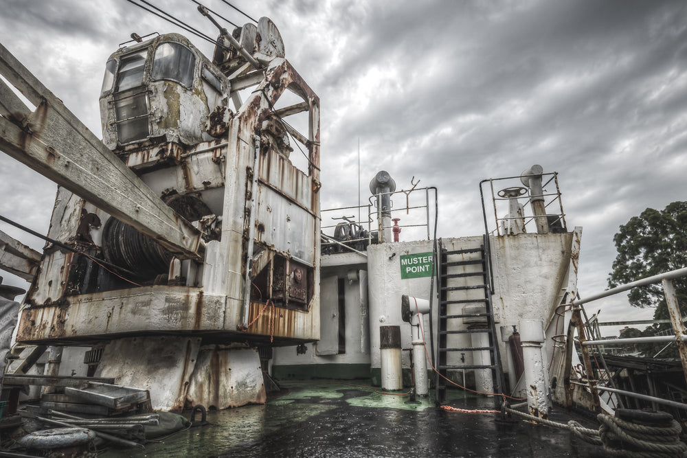 Forecastle and Crane Cabin at MV Cape Don, shot from the well-deck, looking towards the forecastle.