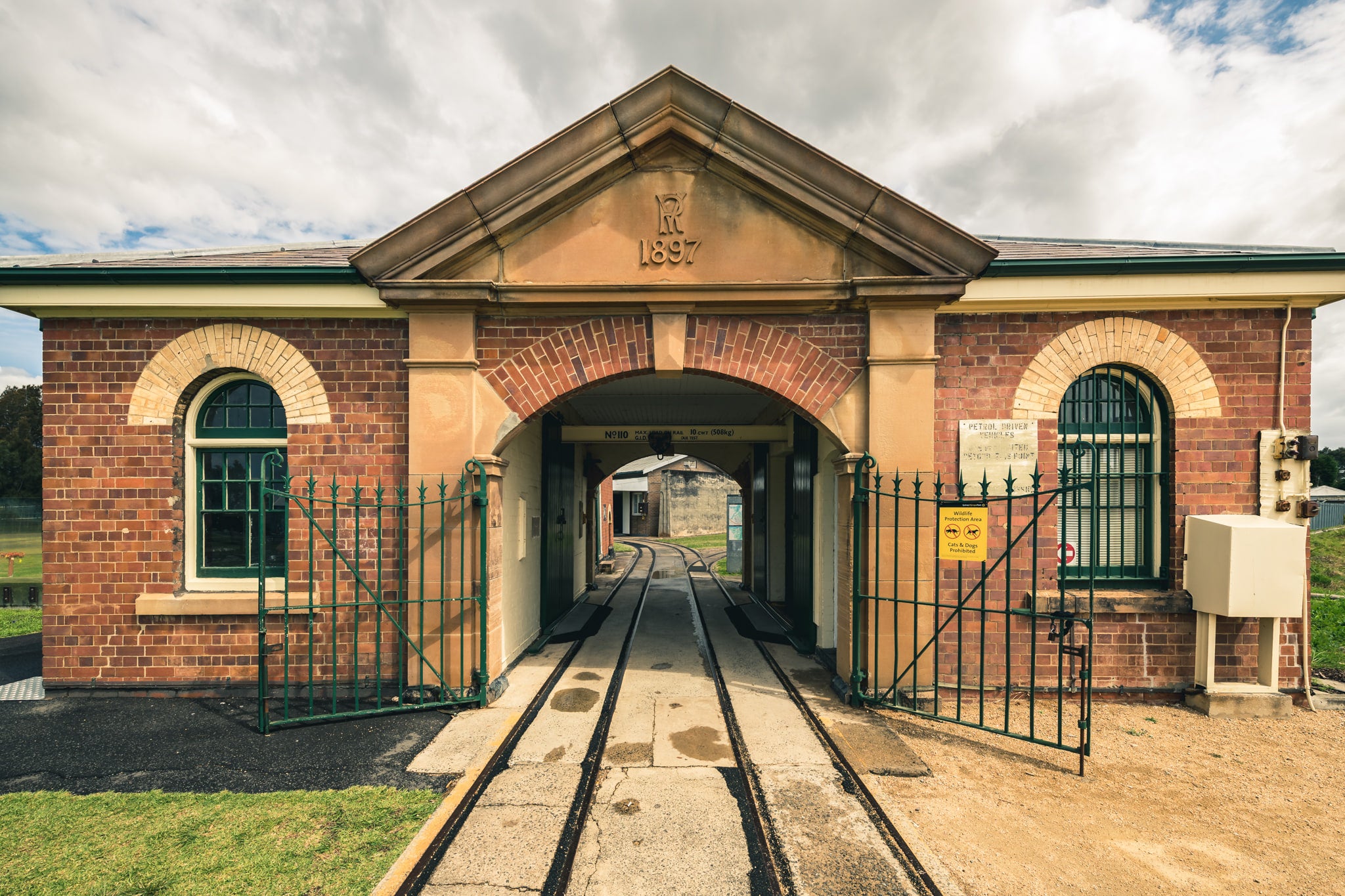Front Gate at Newington Armory, red brick and sandstone.