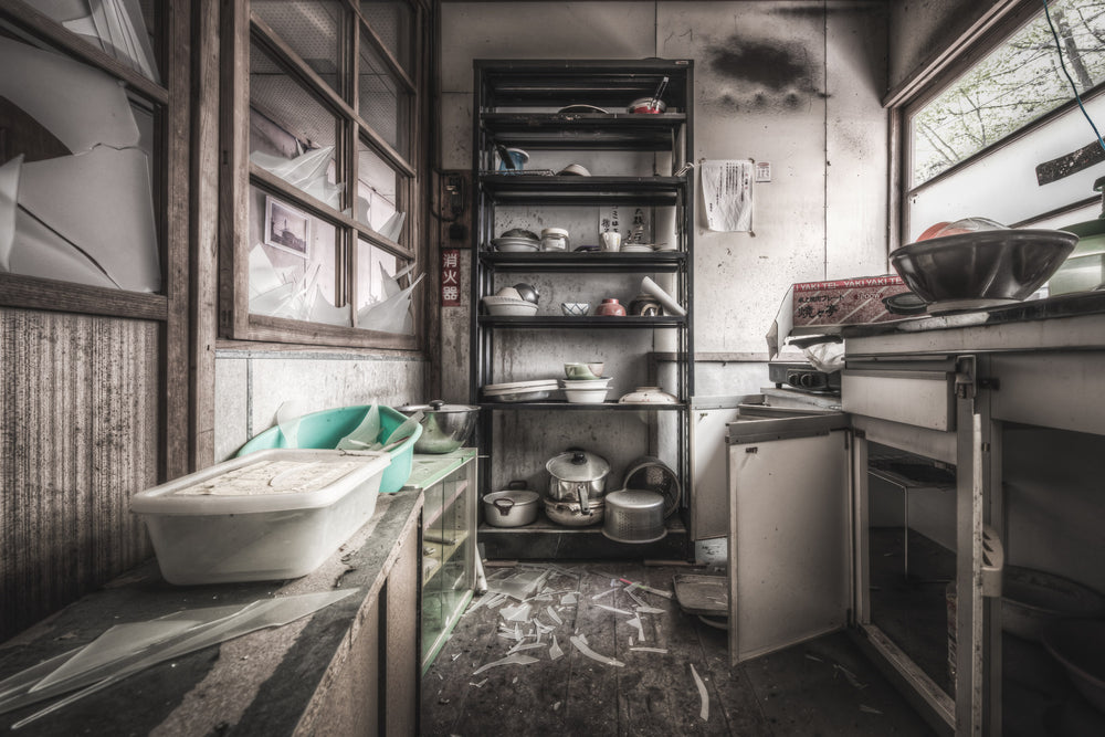 Kitchen at Nichitsu Mining Village, a small kitchen in one of Nichitsu's residential buildings.