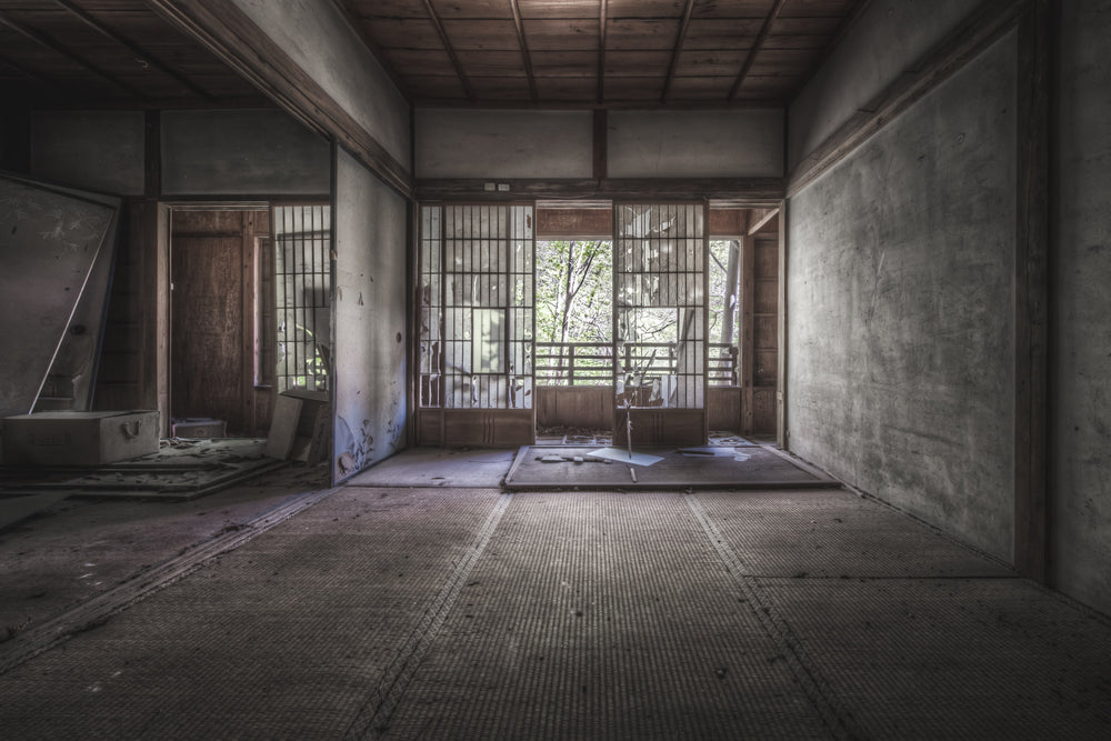 Looking Out at Nichitsu Mining Village, a traditional Japanese room sits empty.