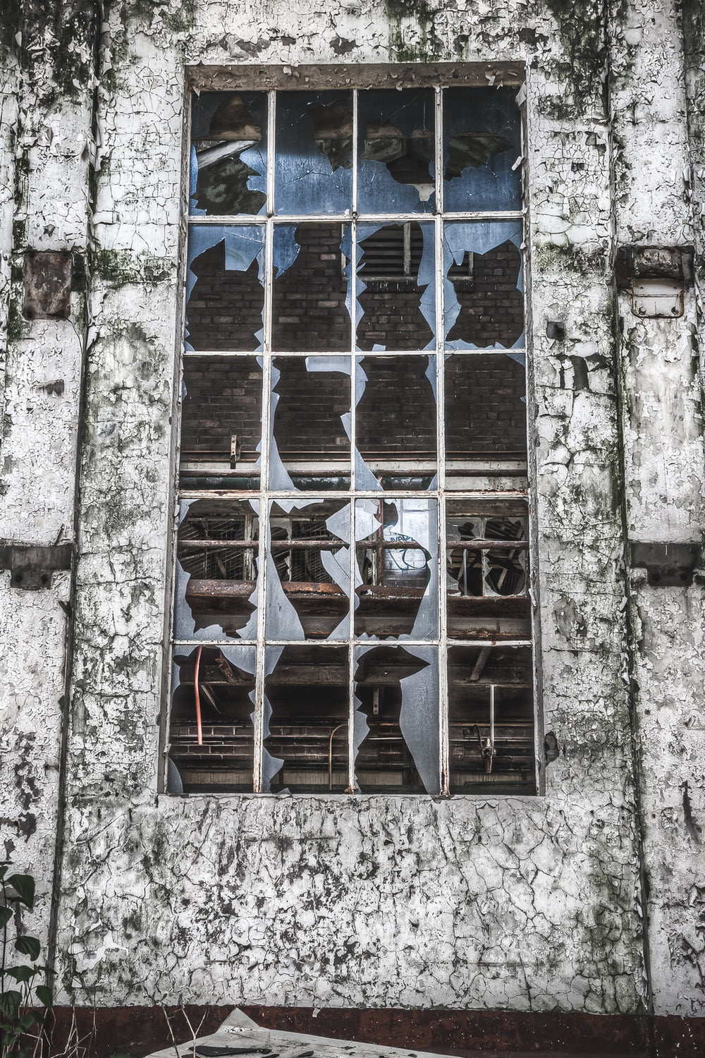Powder Room Window at Peters Ice Cream Factory, looking at engine room wall from the powder room.