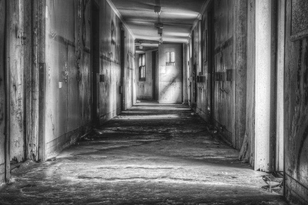 Hallway at Queen Victoria Sanitorium, the corridor which ran through the centre of the main building complex.