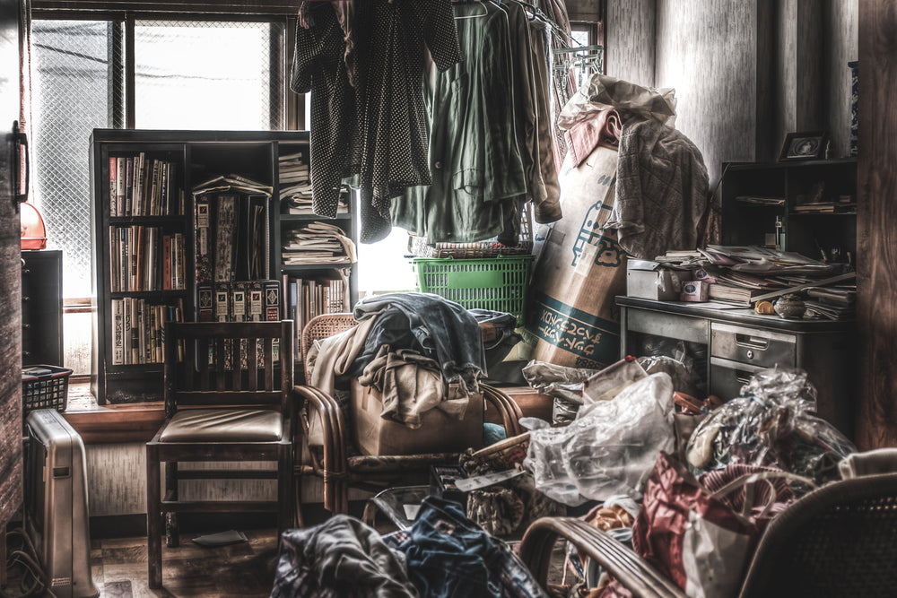 Living Room at Seika Dormitory, clothes are still hanging out to dry several years after the occupant left.