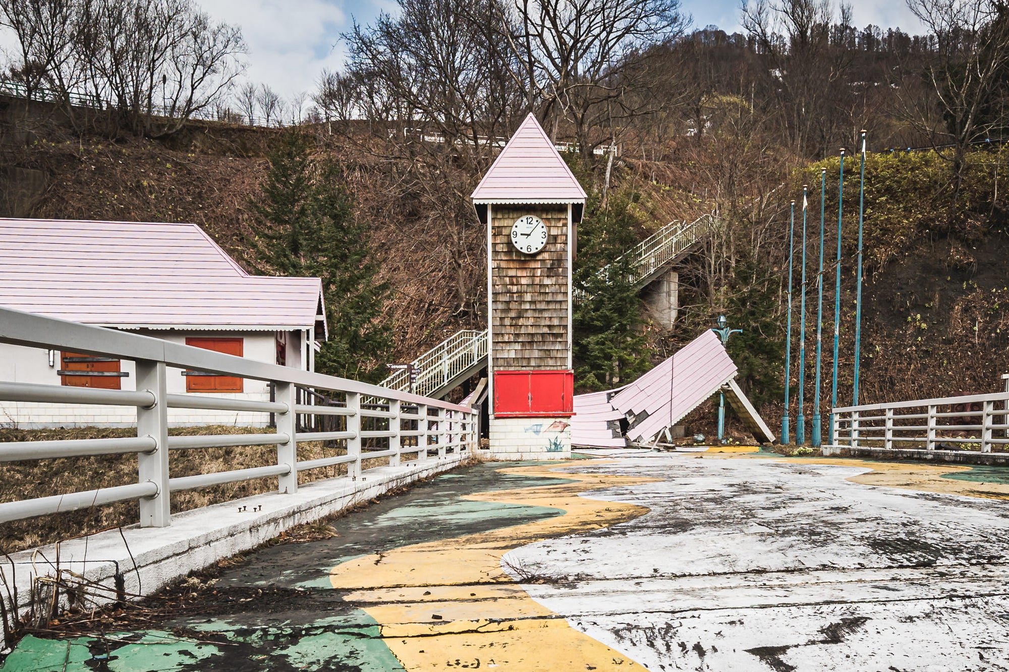 Clock Tower at Streetscapes of Yubari, cedar shingles clad its body.