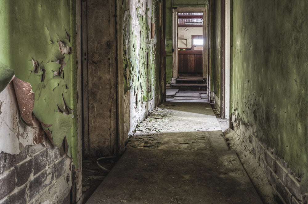 Exposed Brickwork at Terminus Hotel, viewed from further down the corridor, the path leads toward the main bar, now.