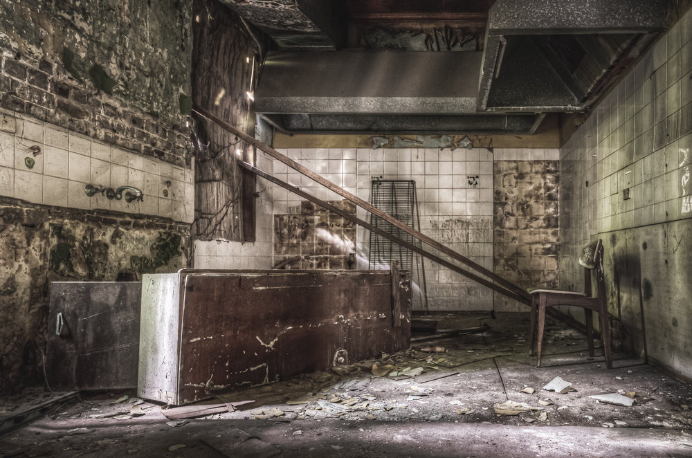 Kitchen at Terminus Hotel, the remains of the kitchen where meals were once prepared for the guests and patrons.