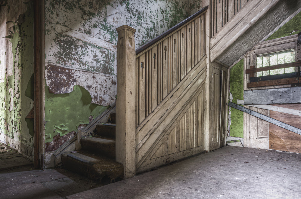 Staircase at Terminus Hotel, the original staircase of the Terminus Hotel, leading from the downstairs foyer.