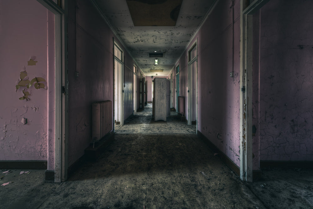 Pretty in Pink at The Asylum, a long corridor stretches deep into the building.