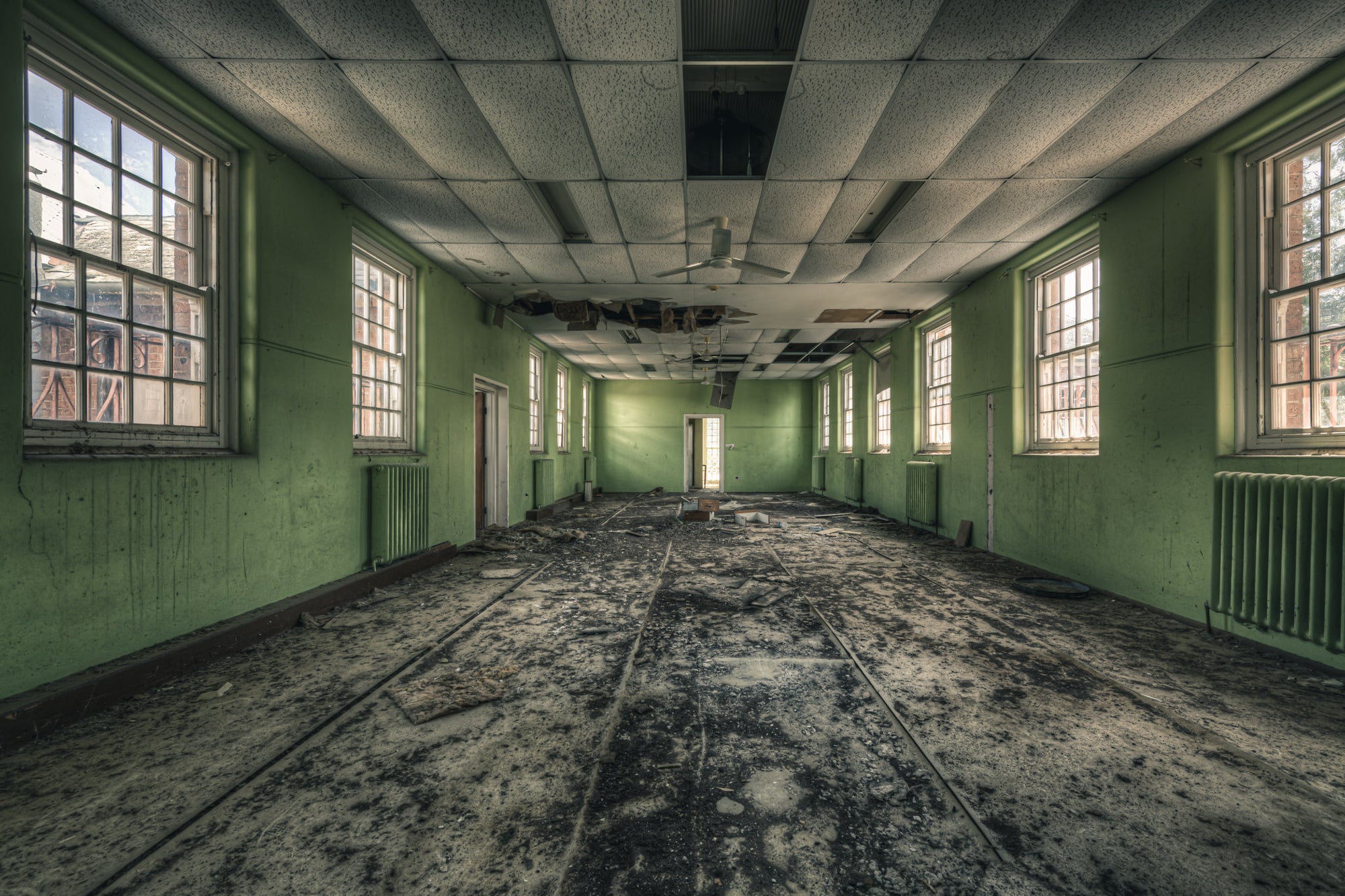 Rack and Ruin at The Asylum, a long rectangular hall, stripped bare.