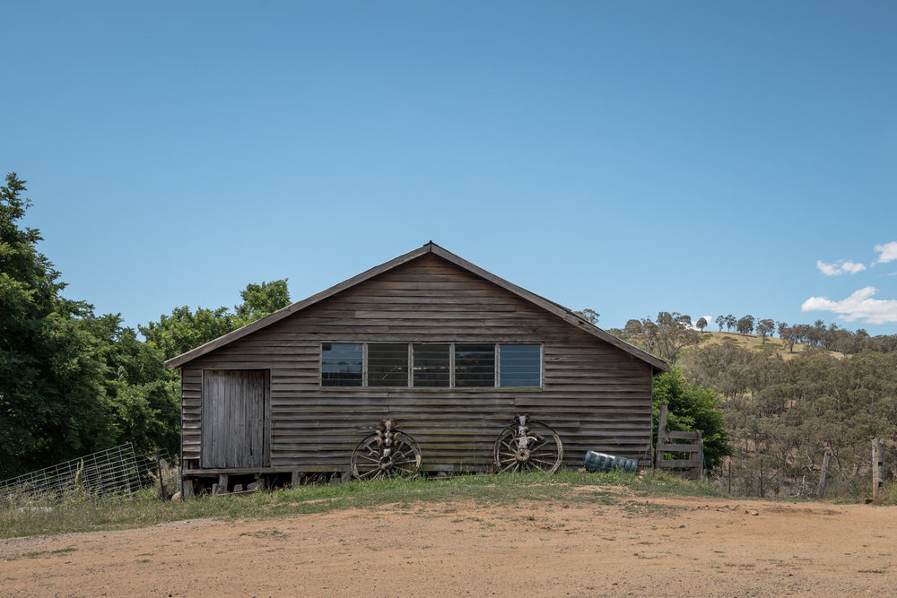 Deddick Valley Woolshed at The Woolshed, a timber weatherboard constructed woolshed by the roadside.