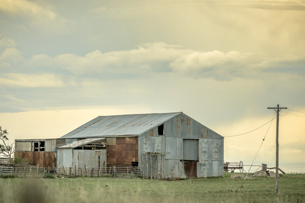 Maffra Woolshed at The Woolshed, an old woolshed around Maffra with a patchwork of corrugated iron sheeting.