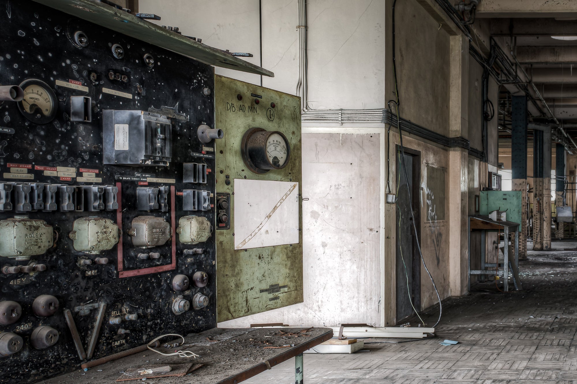 A Electrical Workshop at Wangi Power Station, the electrical workshop remains surprisingly intact, with an old test panel.