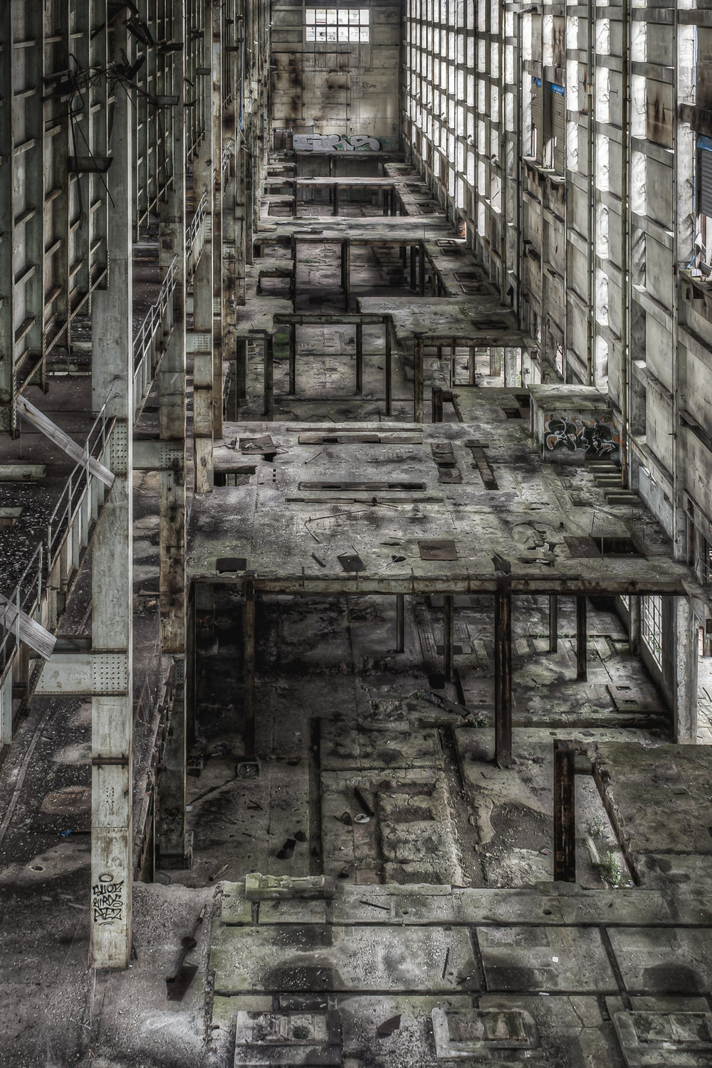 Boiler House Top at Wangi Power Station, the boiler house stretches deep into the frame, viewed from bunker level looking.