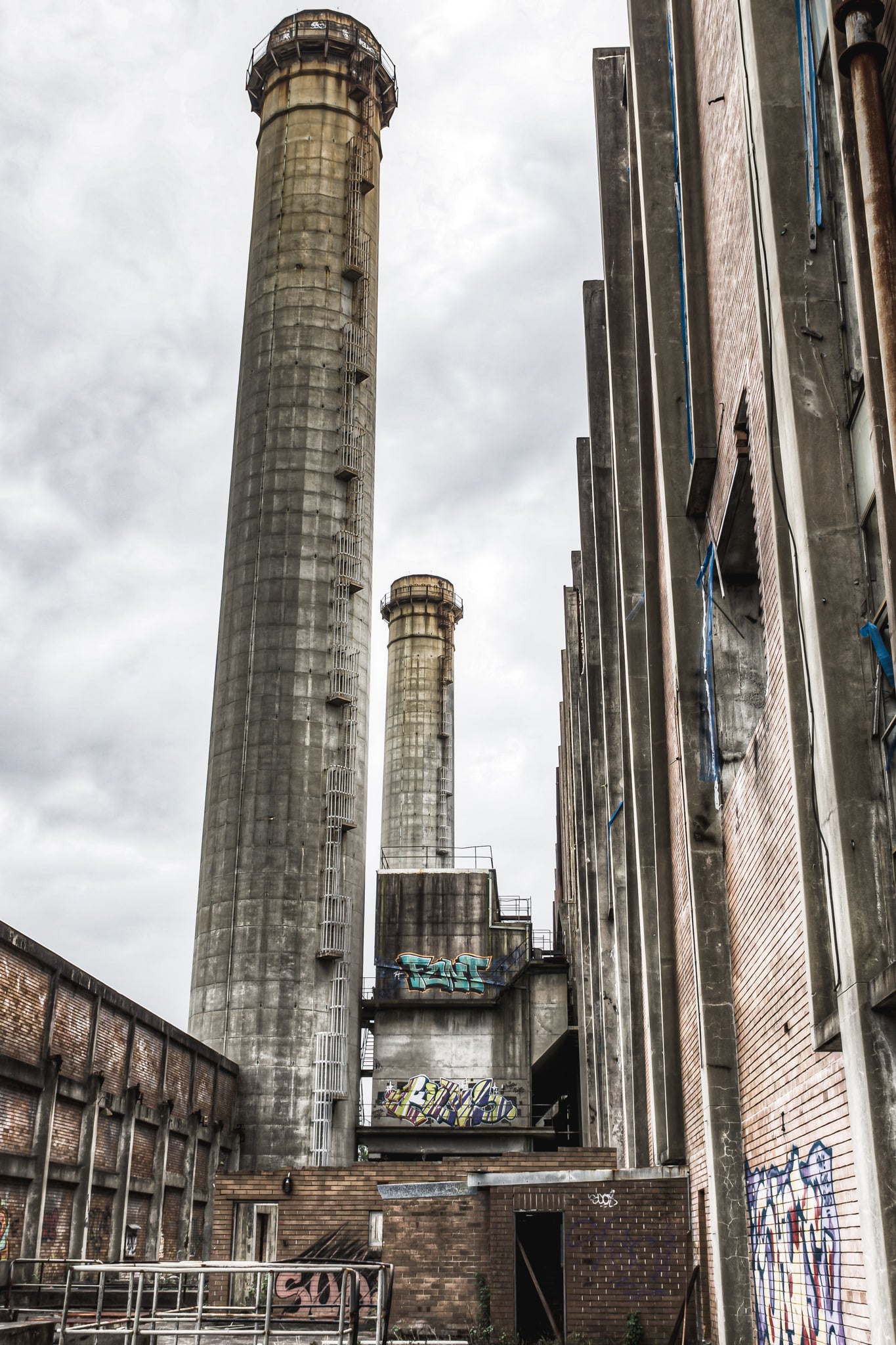 Emission Stacks at Wangi Power Station, rising high above the landscape, these towering chimneys once funneled exhaust.