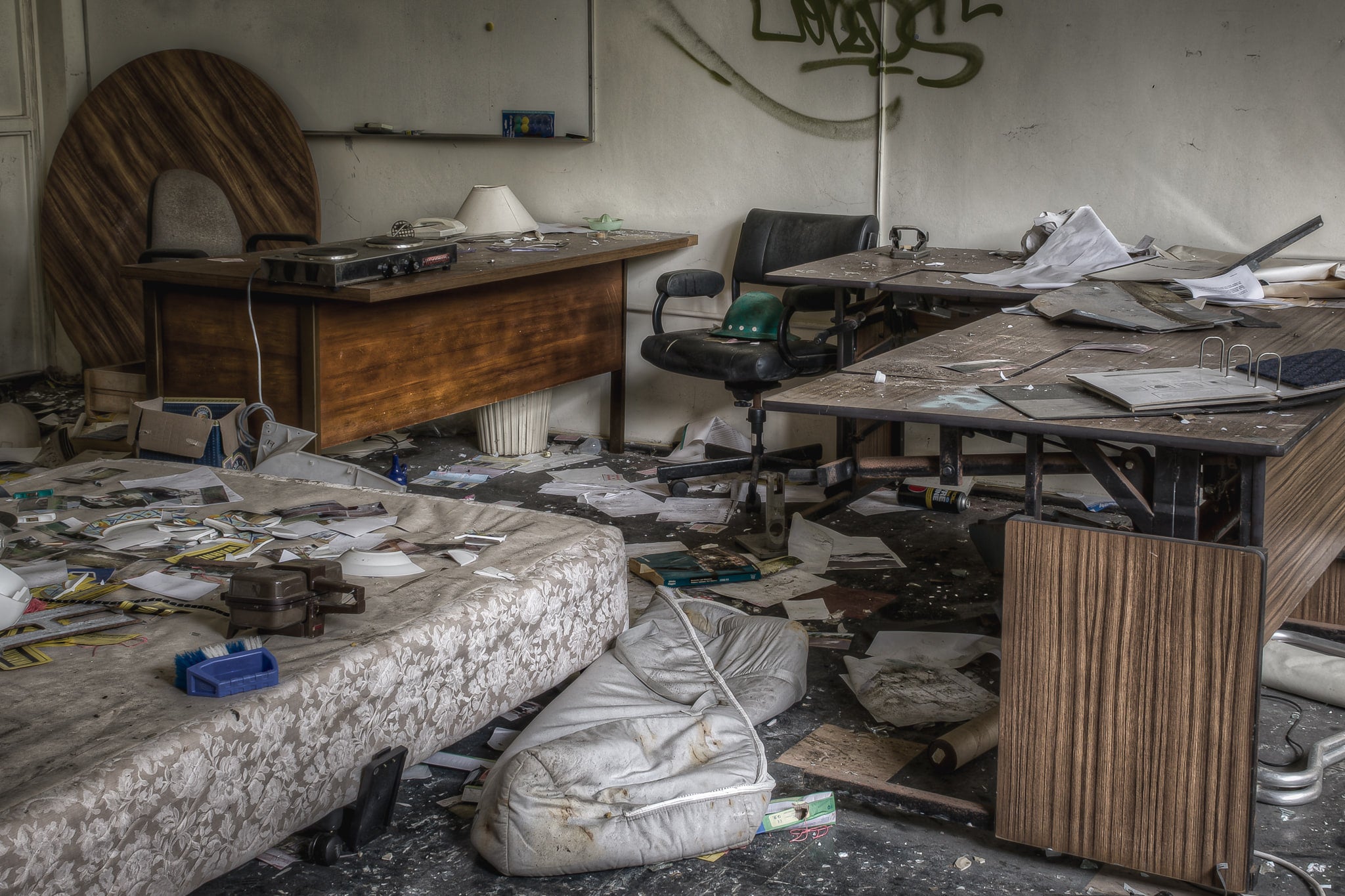 General Station Foremans Office at Wangi Power Station, a stained mattress lies across the floor of the general station.