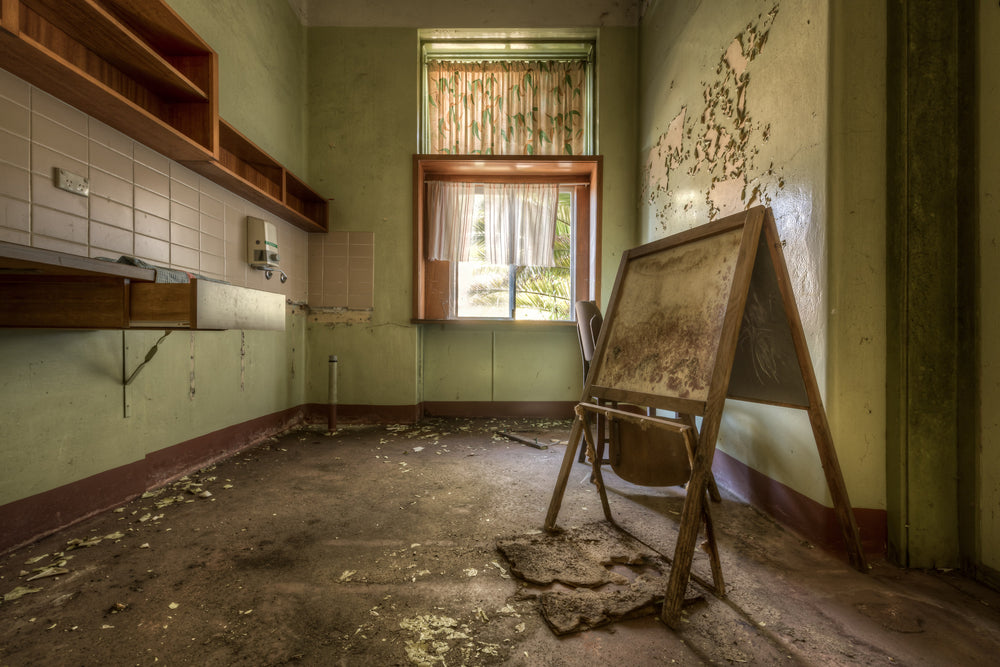 Drawing Board at Waterfall Sanatorium, a small decaying room within Waterfall Sanatorium.