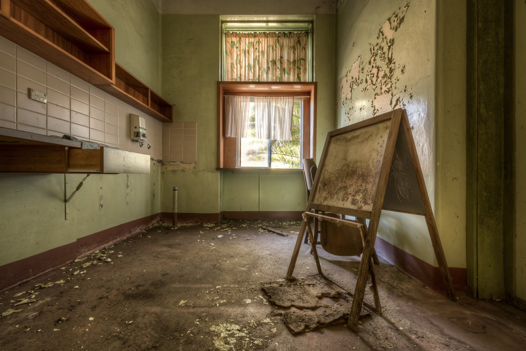Drawing Board at Waterfall Sanatorium, a small decaying room within Waterfall Sanatorium.