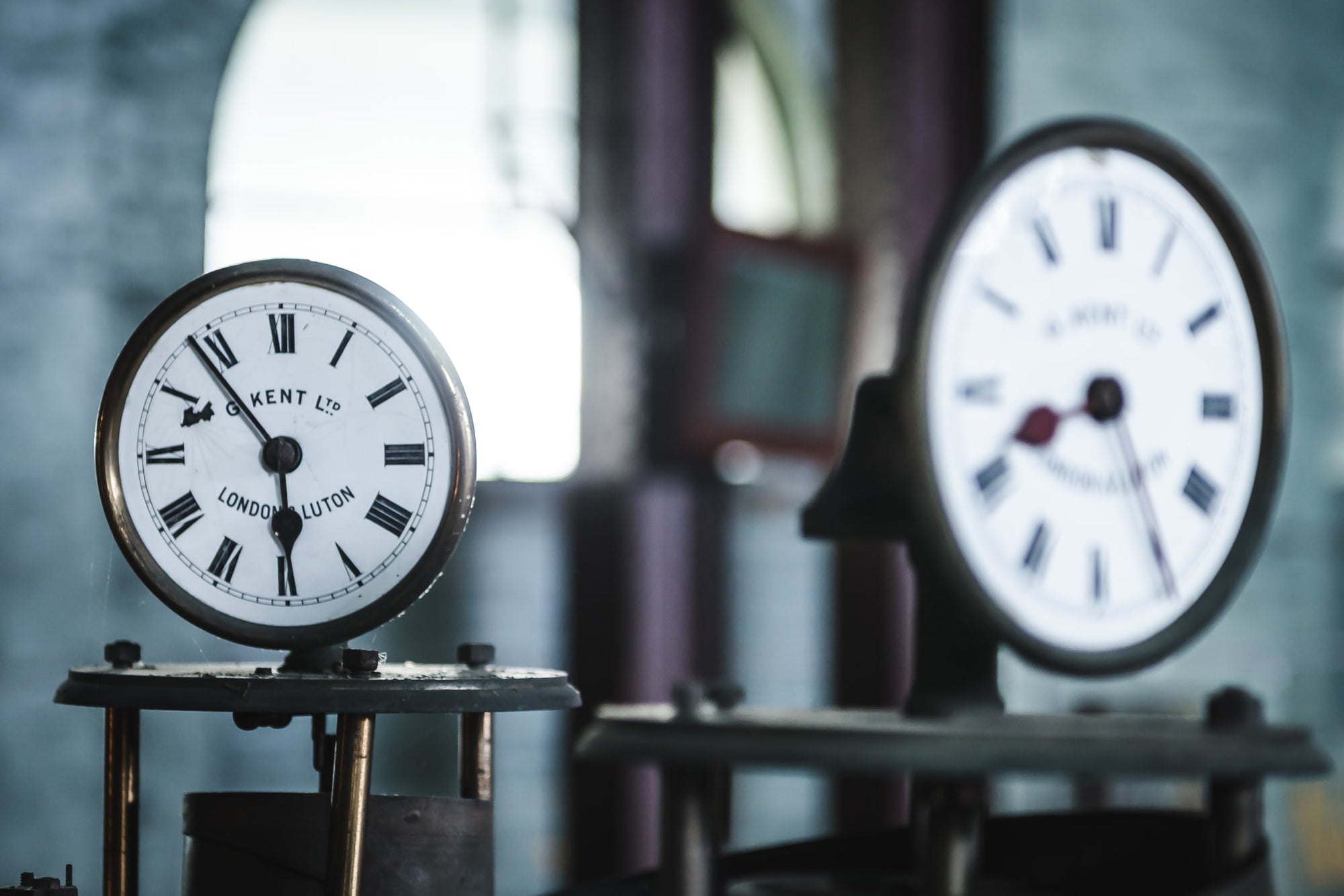 Clocks at West Ryde Pumping Station, a couple of old clocks which are in storage in the Boiler House.