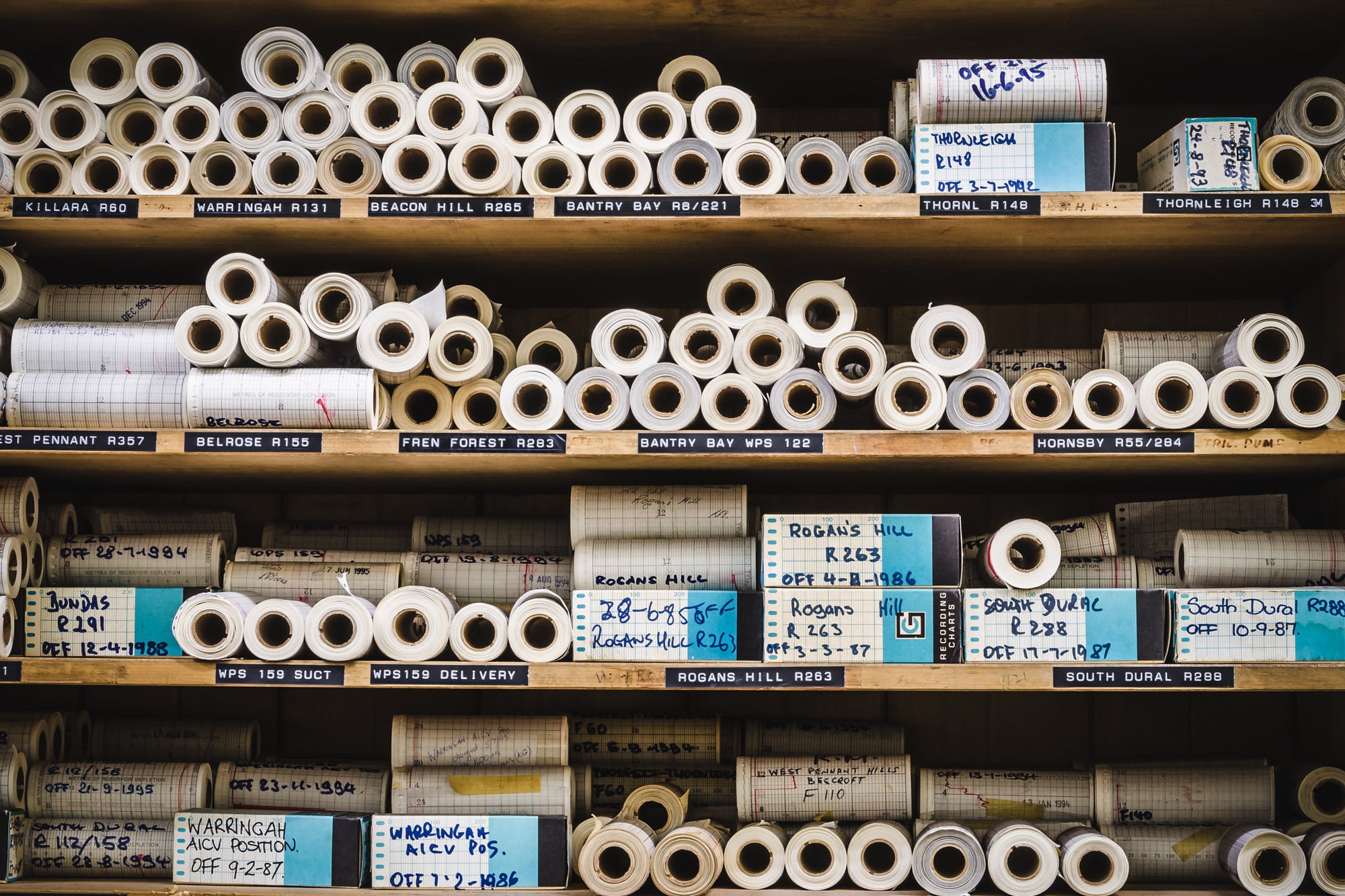 Graph Paper Rolls at West Ryde Pumping Station, these were used to record water levels of various water reservoirs.