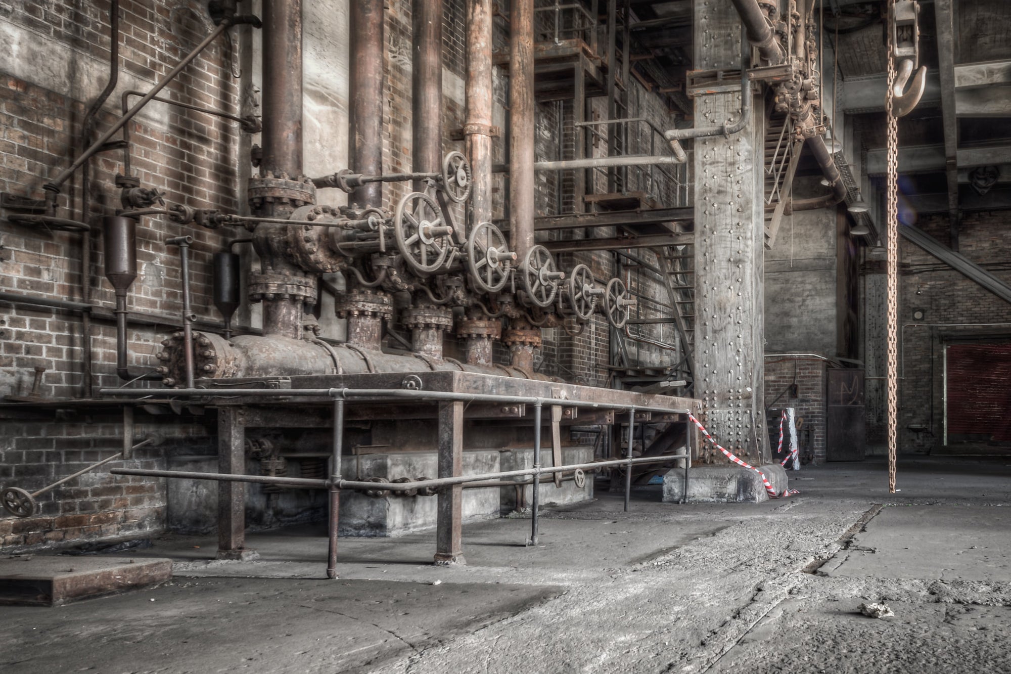Boiler Feed Valves at White Bay Power Station, a row of corroded boiler feed valves, once the gatekeepers of steam.