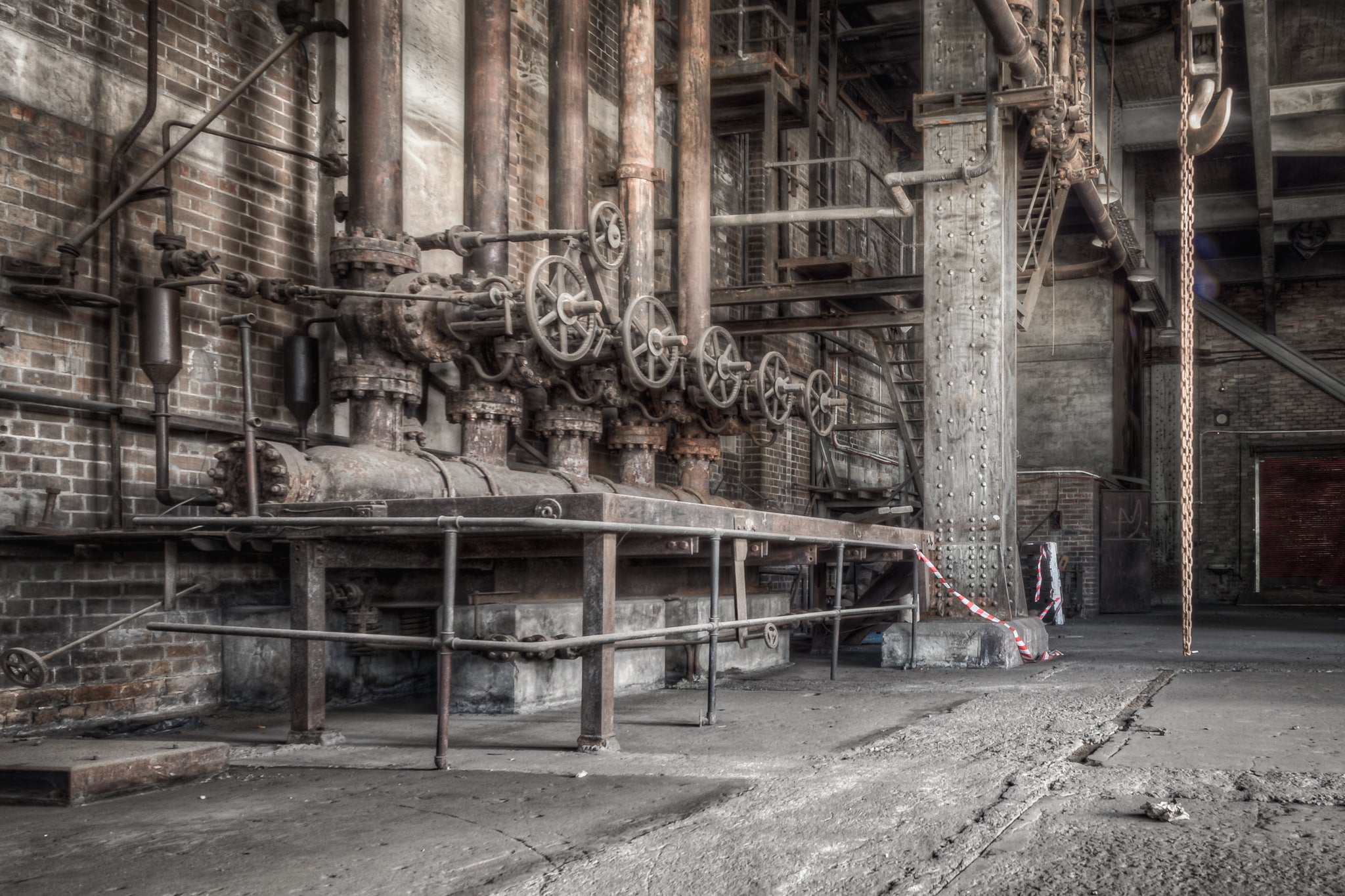 Boiler Feed Valves at White Bay Power Station, a row of corroded boiler feed valves, once the gatekeepers of steam.