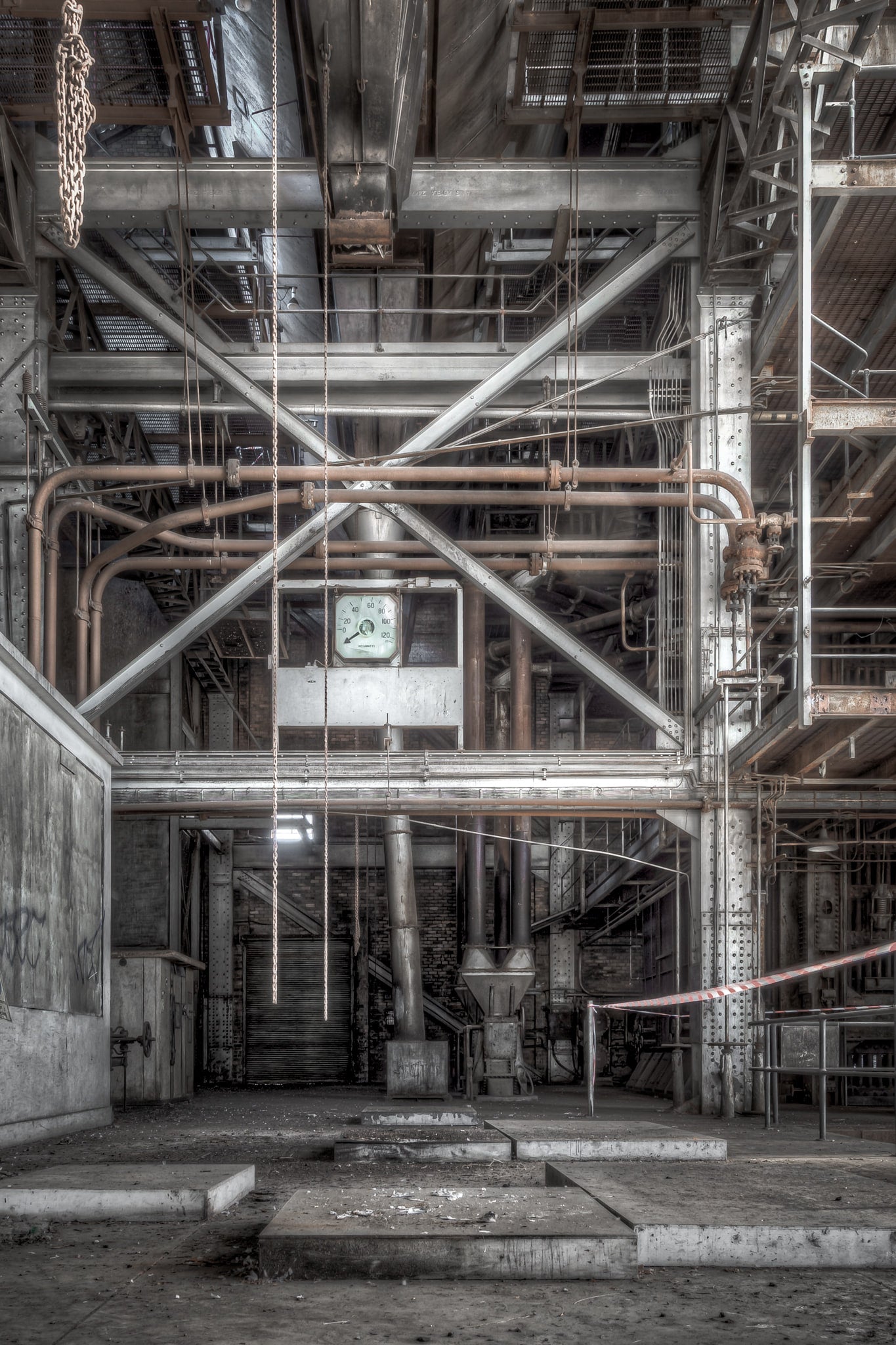 Coal Weigher at White Bay Power Station, beneath the towering coal bunkers of the White Bay Power Station Boiler House.