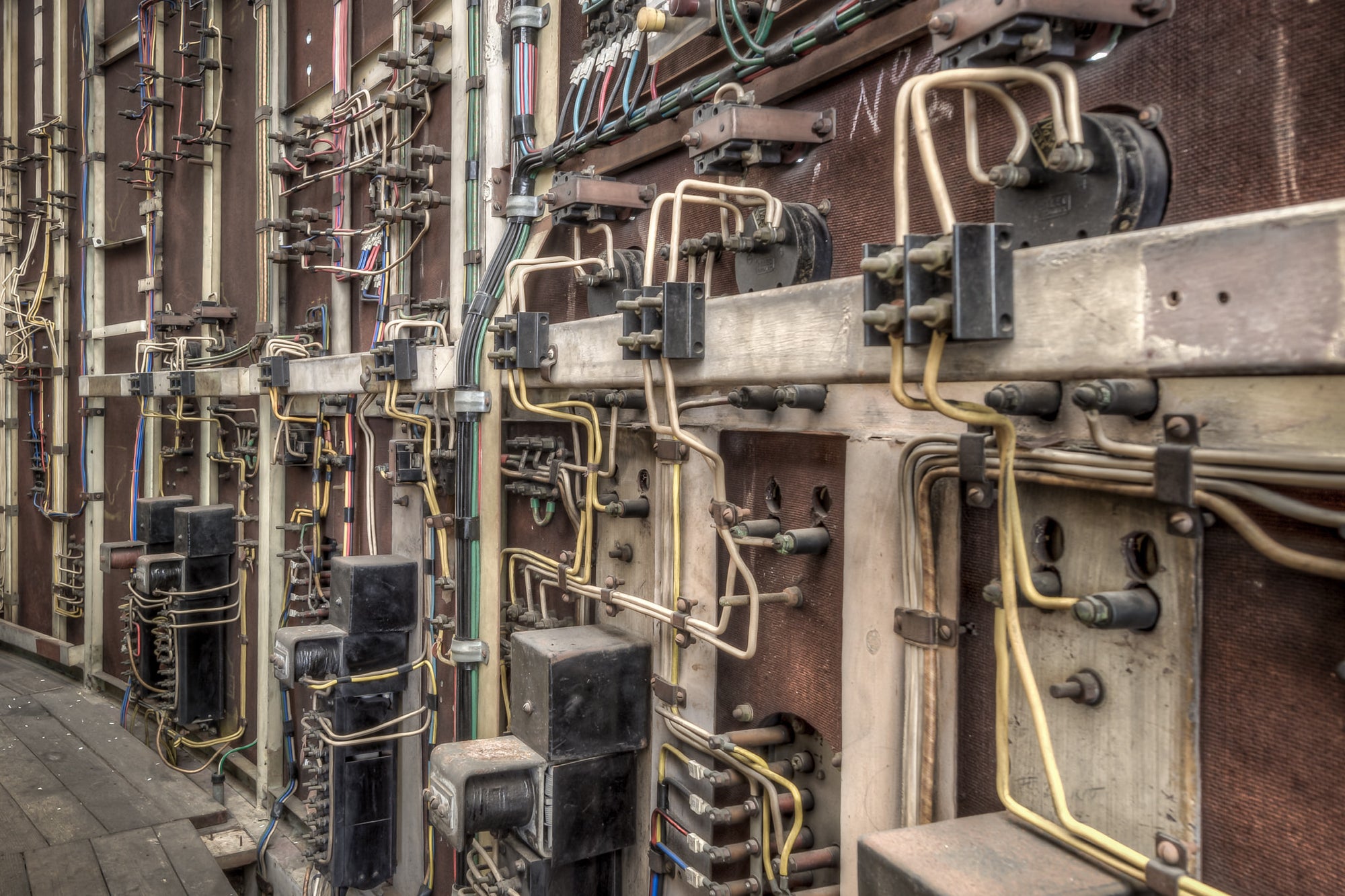 Control Room Wiring at White Bay Power Station, the rear of the White Bay Power Station Control Room panel reveals.