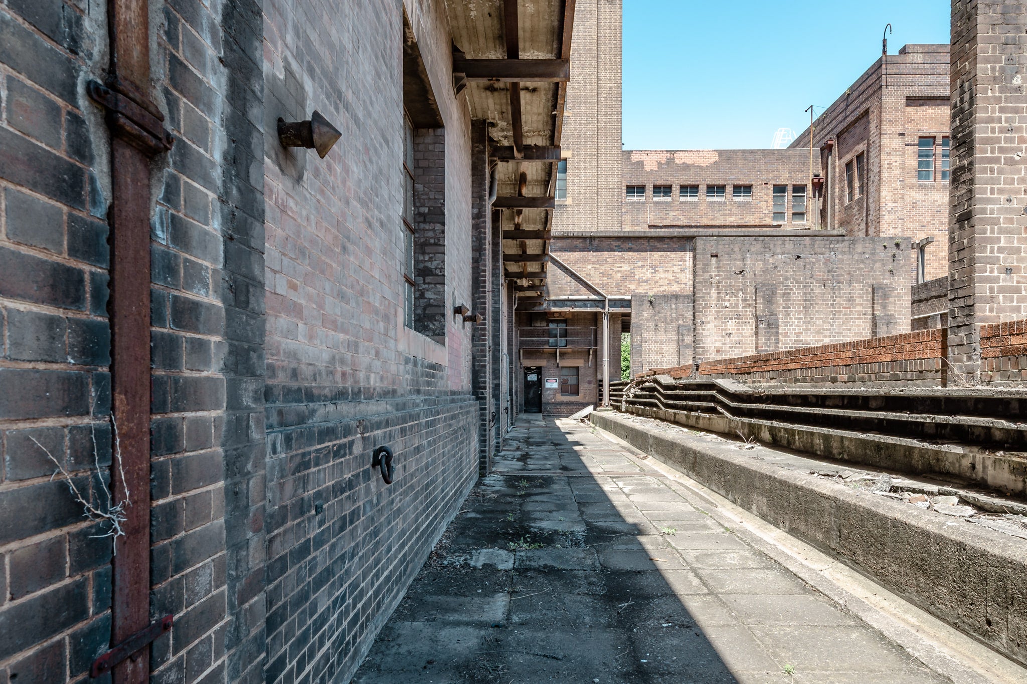 Switch House Wall at White Bay Power Station, a narrow walkway runs alongside the White Bay Power Station Switch House.