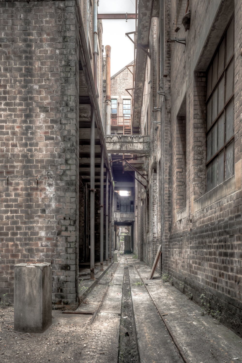 Transformer Alley at White Bay Power Station, the narrow corridor between the Turbine Hall and Switch House at White Bay.
