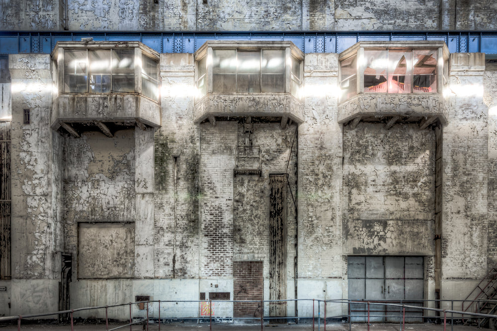 Turbine Hall Annexes at White Bay Power Station, three concrete annexes project from the boiler house wall,.
