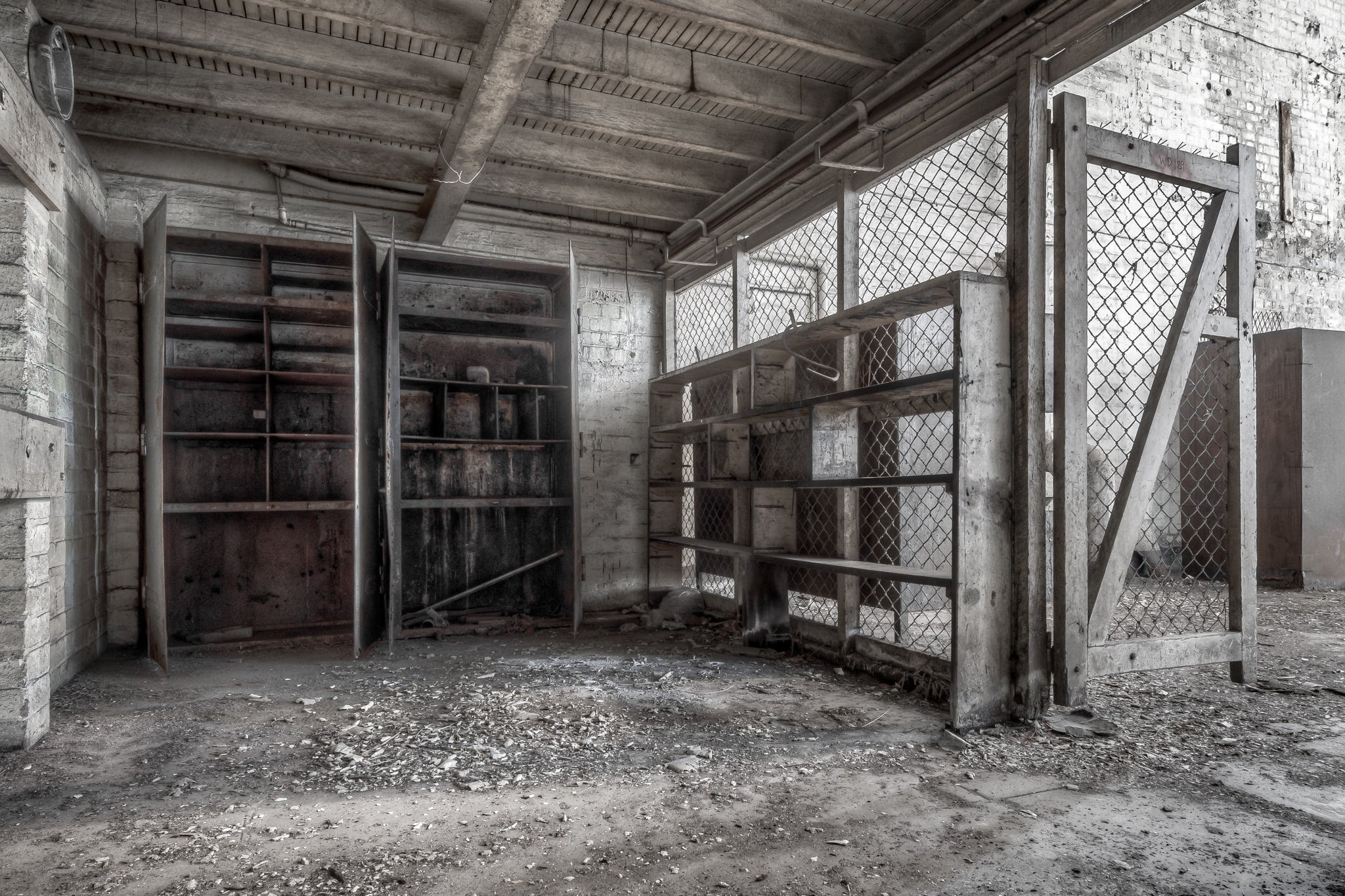 Workshop Storage at White Bay Power Station, once locked away behind steel framing and wire mesh, this storage area.