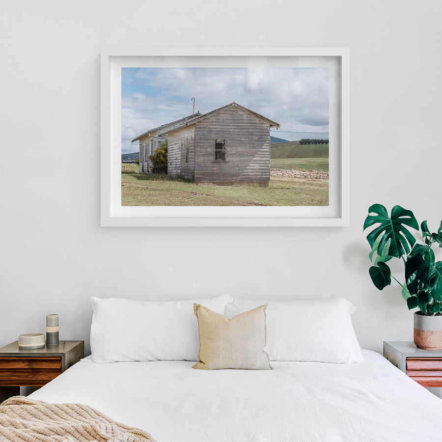 Delegate Shearers Quarters at A Place to Call Home, the end of a weatherboard clad shearers quarters on the outskirts.