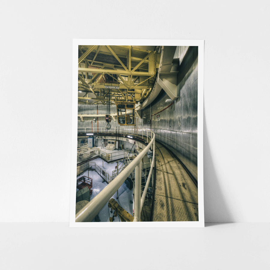 Polar Crane Catwalk at ANSTO HIFAR, this industrial photograph captures the elevated catwalk inside the HIFAR reactor.