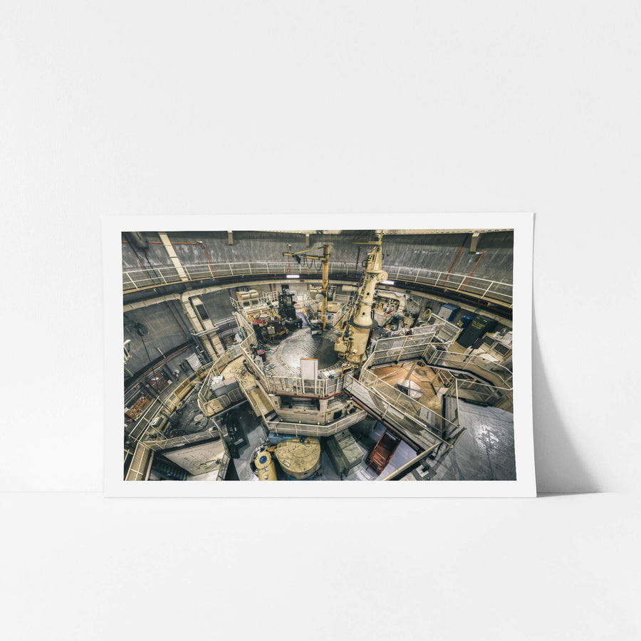 Top Plate View at ANSTO HIFAR, the reactor top plate sits at the centre of the containment hall, a broad steel disc studded.