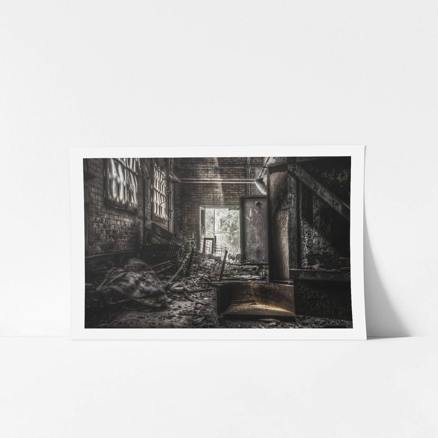 Retort Base at Bathurst Gasworks, light falls through a single doorway at the base of the retort house, catching the brick.